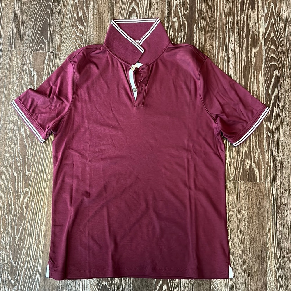 Banana Republic Luxury Touch standard fit maroon and white accent polo